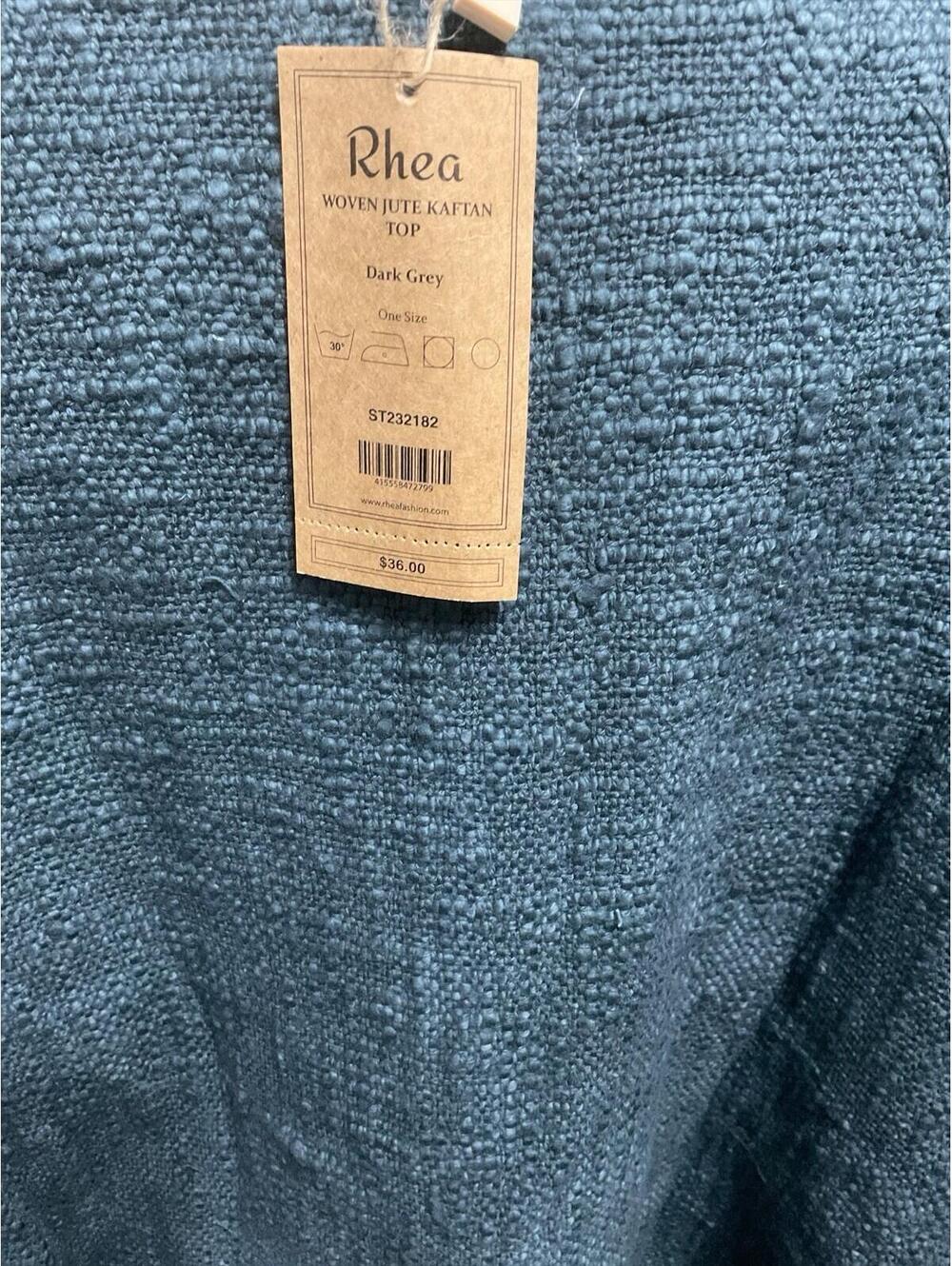 NWT Rhea Woven Jute Kaftan Top Dark Grey OS Boho Oversized Textured Tunic A23 - Picture 5 of 5